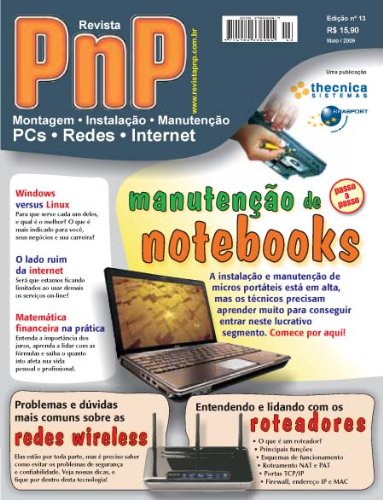 Livro PDF PnP Digital nº 13 – Manutenção de Notebooks, Redes e roteadores wireless, Windows versus Linux, matemática financeira e outros trabalhos